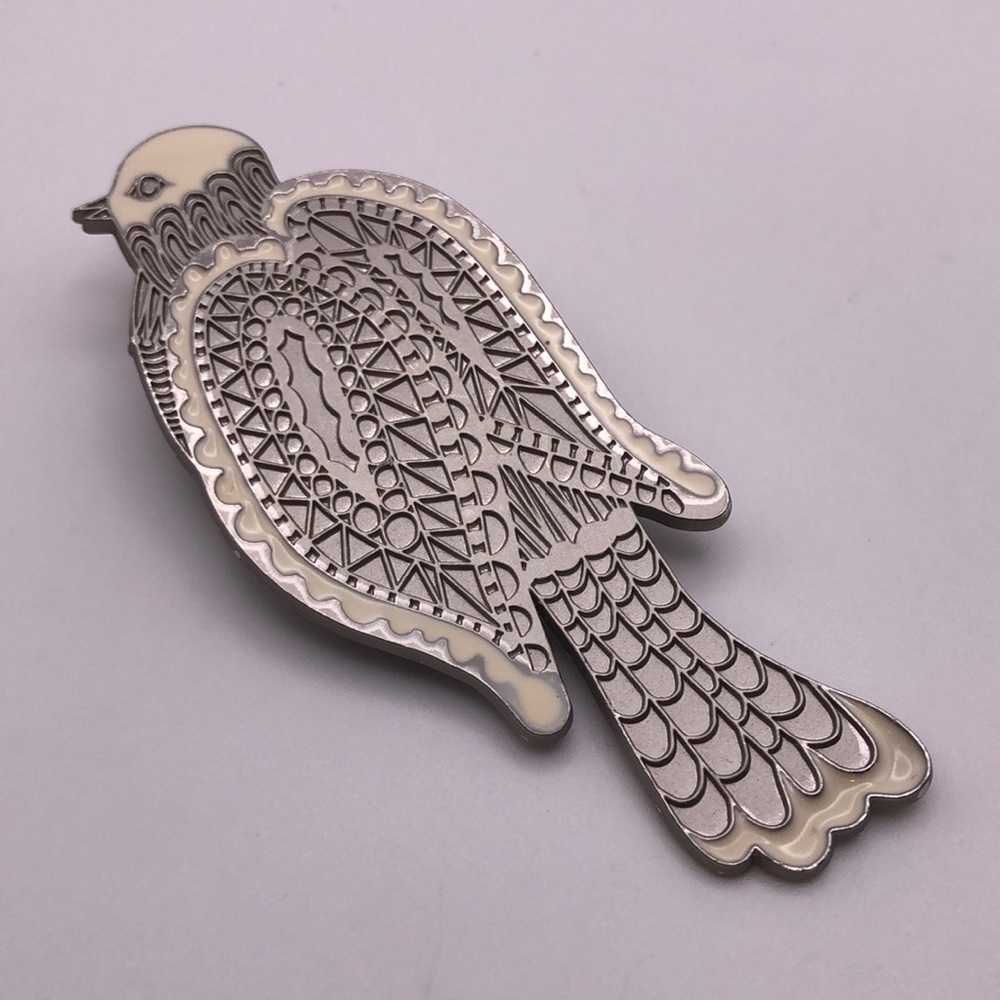 Neiman Marcus Parrot Bird Silver Enamel Scarf Clip White Barrette Signed